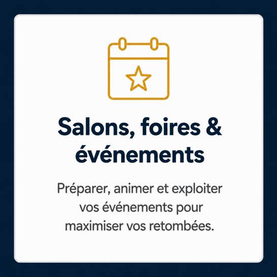 Salons foires et événements commerciaux Pictogramme calendrier représentant la préparation, l’animation et l’exploitation commerciale des salons, foires et événements