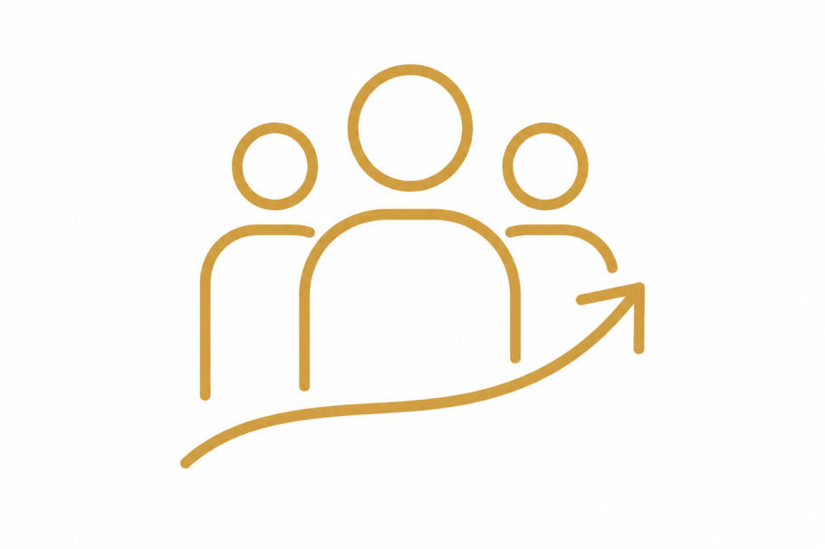 Faire progresser les équipes commerciales Pictogramme d’équipe représentant la formation, l’accompagnement des managers et la progression durable des résultats commerciaux