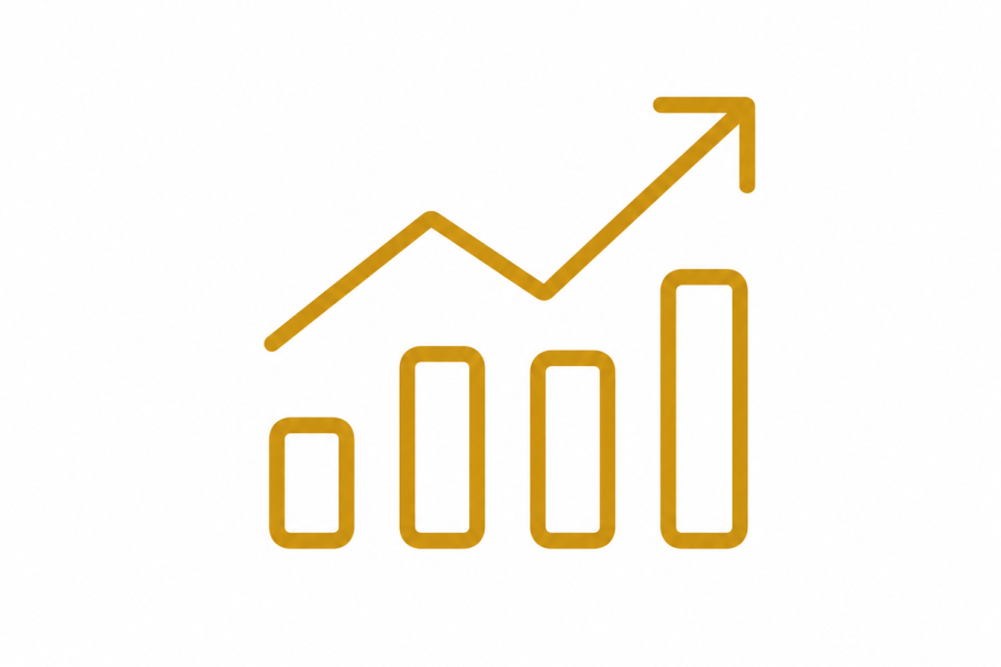 Développer la prospection et les ventes Pictogramme graphique en progression représentant le développement commercial, la prospection, les rendez-vous et l’augmentation des ventes